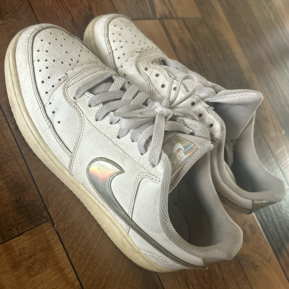 Nike Women's White Sneakers with Iridescent Swoosh